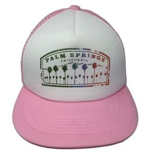 California Scene Trucker Hat Pink White One Size Palm Springs Rainbow Foam Mesh